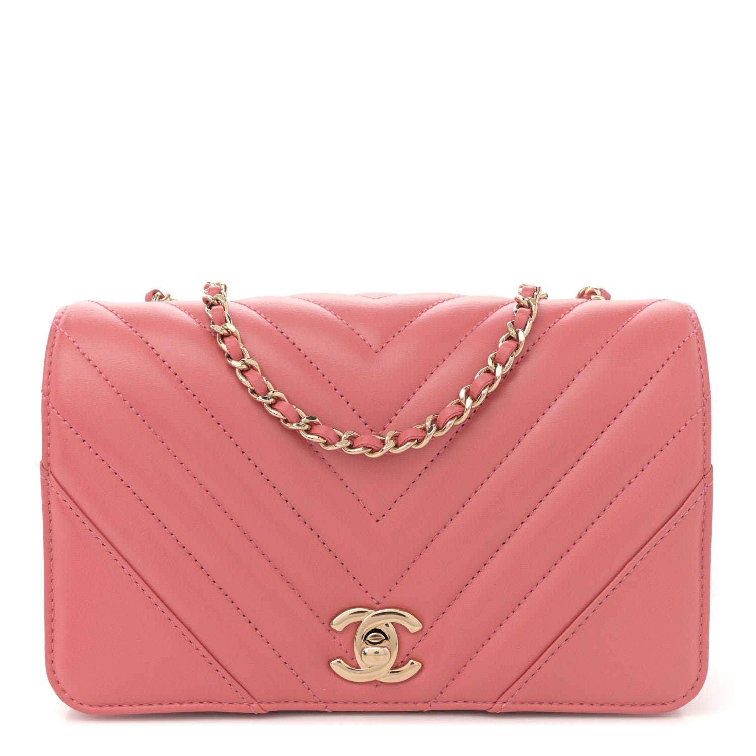 Chanel Calfskin Chevron Quilted Mini Statement Flap Pink