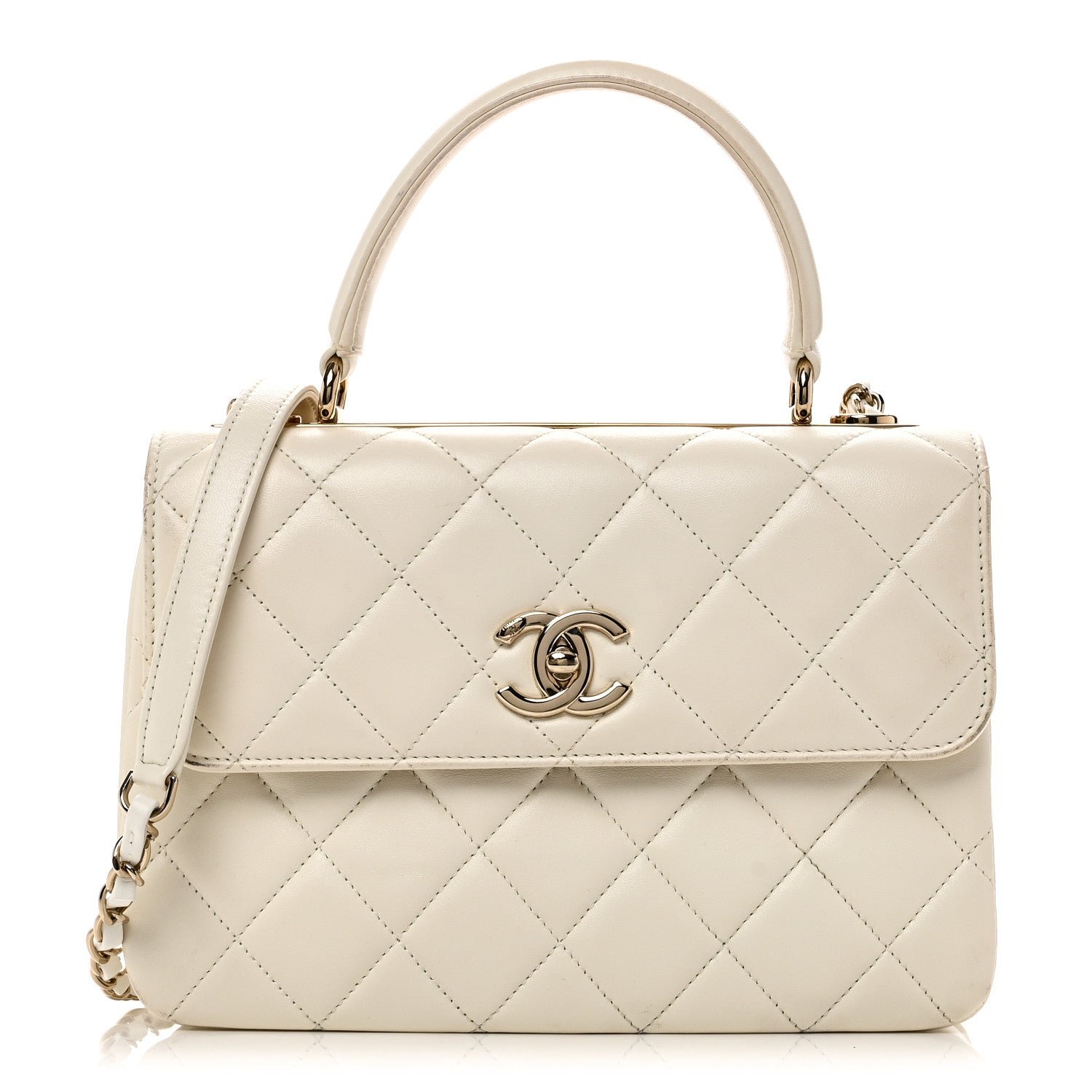 Chanel Lambskin Quilted Small Trendy CC Dual Handle Flap Bag White