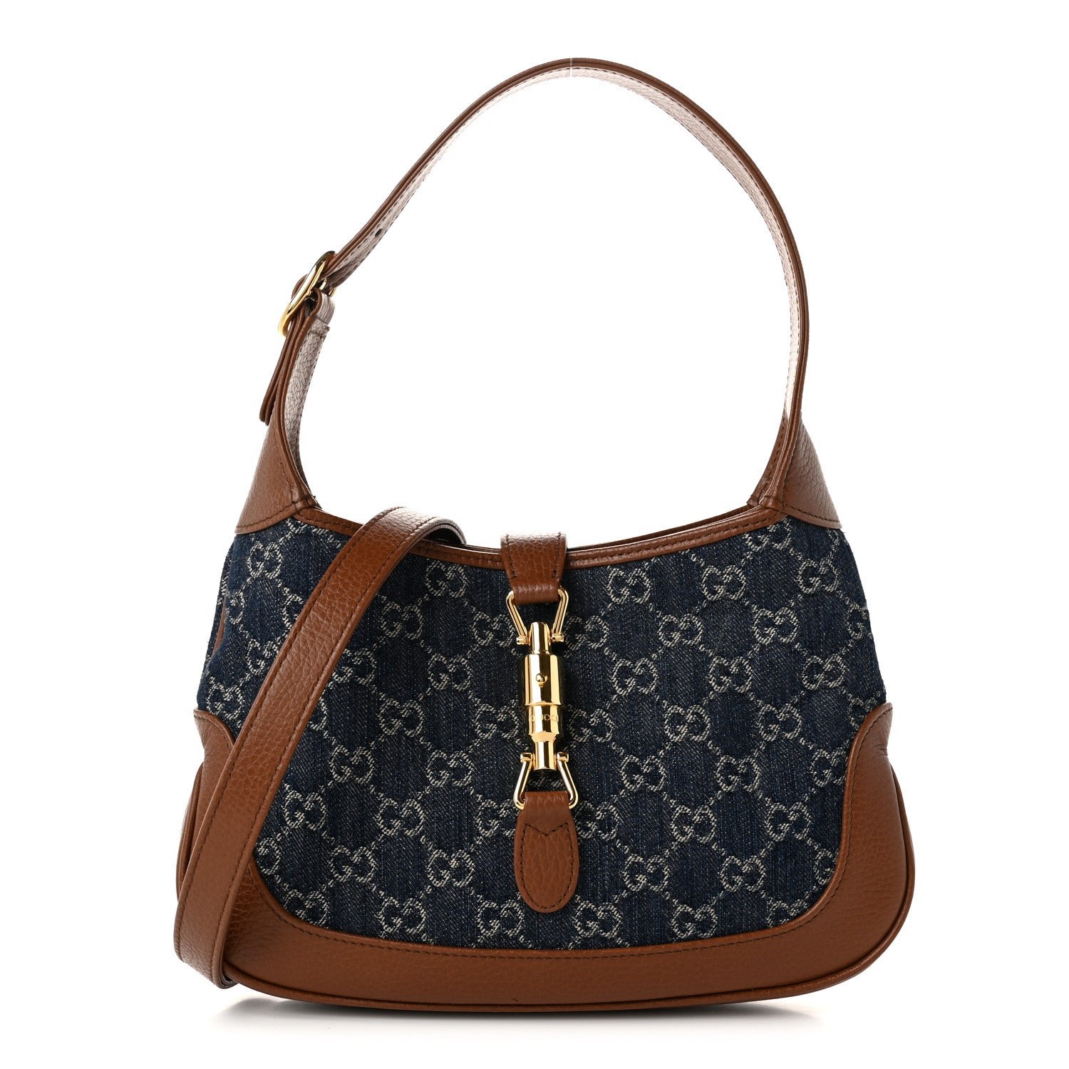 Gucci New Denim GG Monogram Calfskin Small Jackie 1961 Hobo Blue Tea Cuir