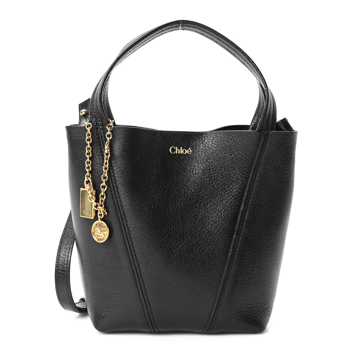 Chloe Grained Calfskin Small Spin Tote Black