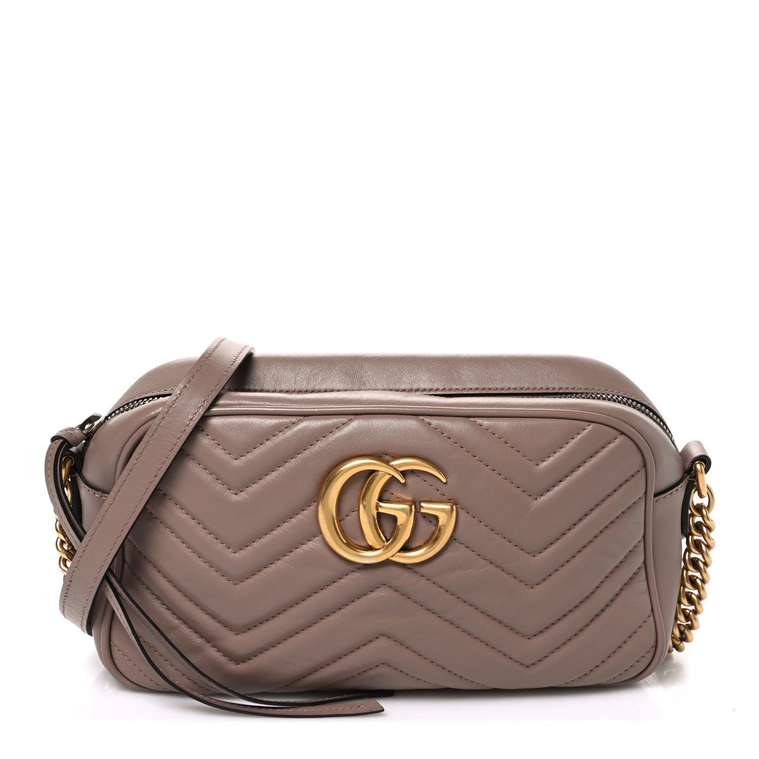 Gucci Calfskin Matelasse Small GG Marmont Chain Shoulder Bag Porcelain Rose