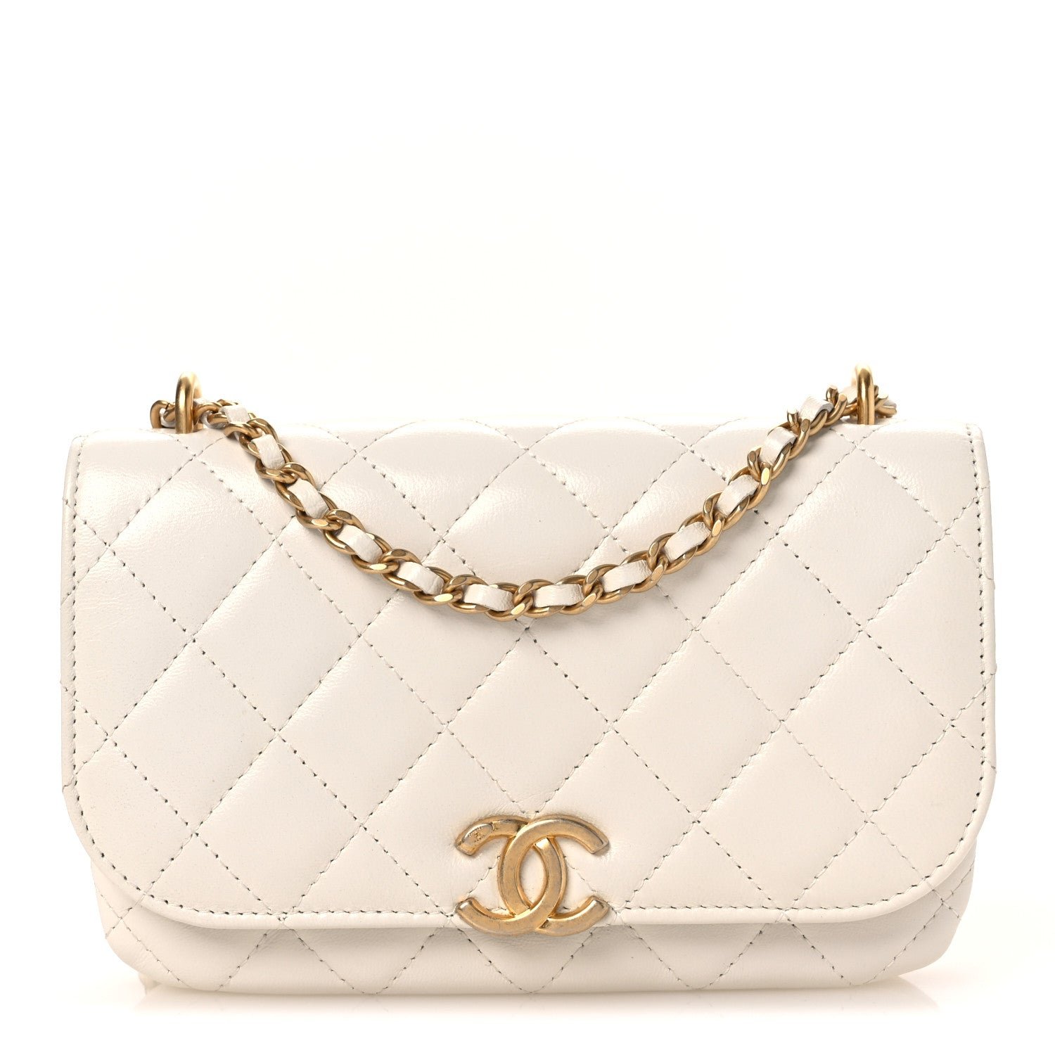 Chanel Shiny Lambskin Flap Clutch With Chain White