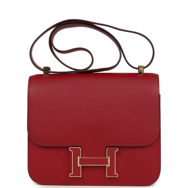 Hermes Pre-owned Hermes Constance 24 Rouge Grenat Verso Epsom Lacquered Permabrass Hardware