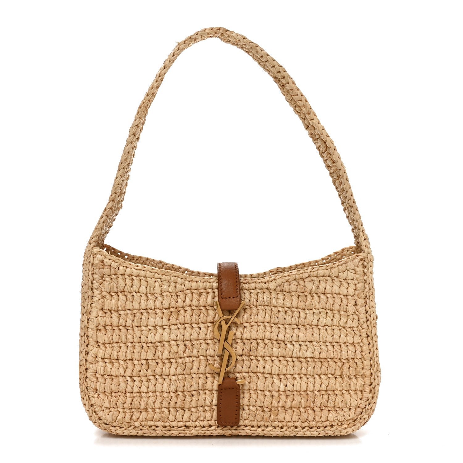Saint Laurent Raffia Calfskin Le 5 A 7 Mini Hobo Natural Brick