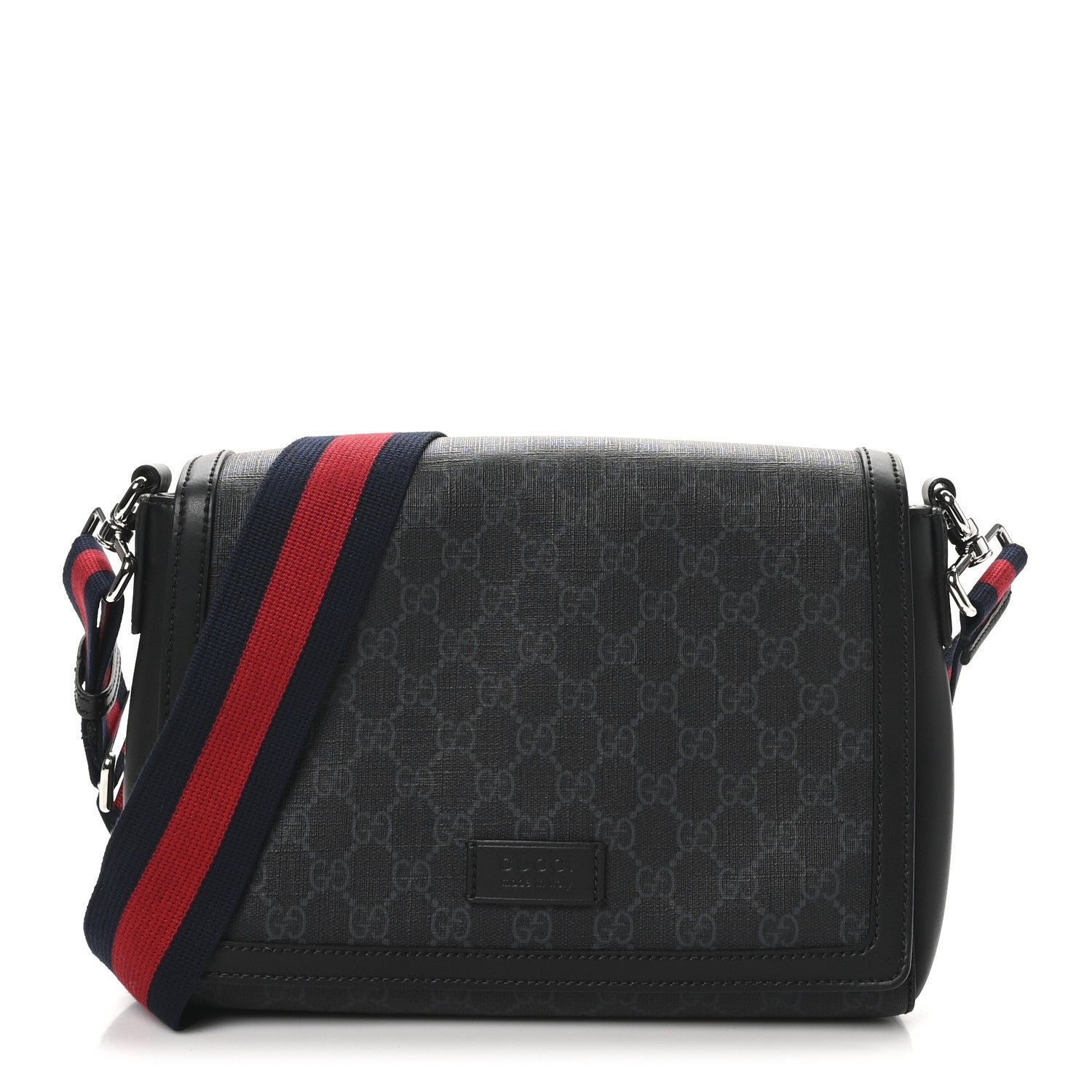 Gucci GG Supreme Monogram Appia Calfskin Web Crossbody Bag Black Grey