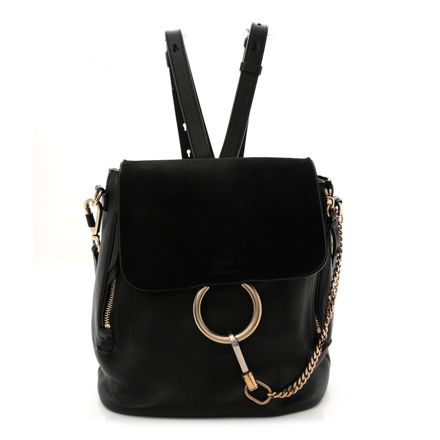 Chloe Suede Calfskin Medium Faye Backpack Black