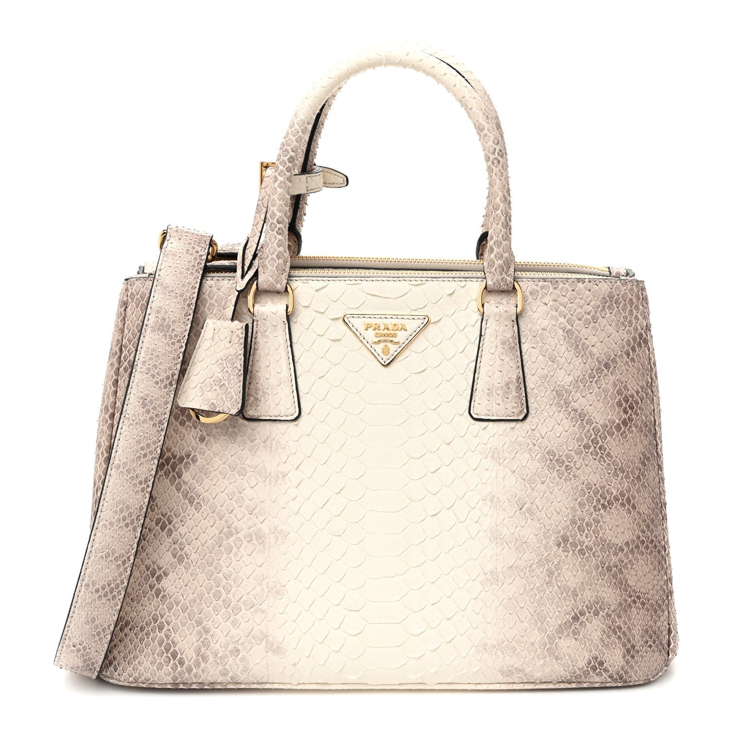 Prada Snakeskin Medium Galleria Double Zip Tote Gradient White