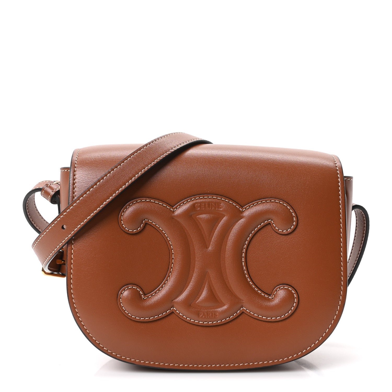 Celine Smooth Calfskin Cuir Triomphe Folco Crossbody Bag Tan