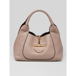 Gucci Grey Pebbled Leather Horsebit Softbit Medium Tote Bag