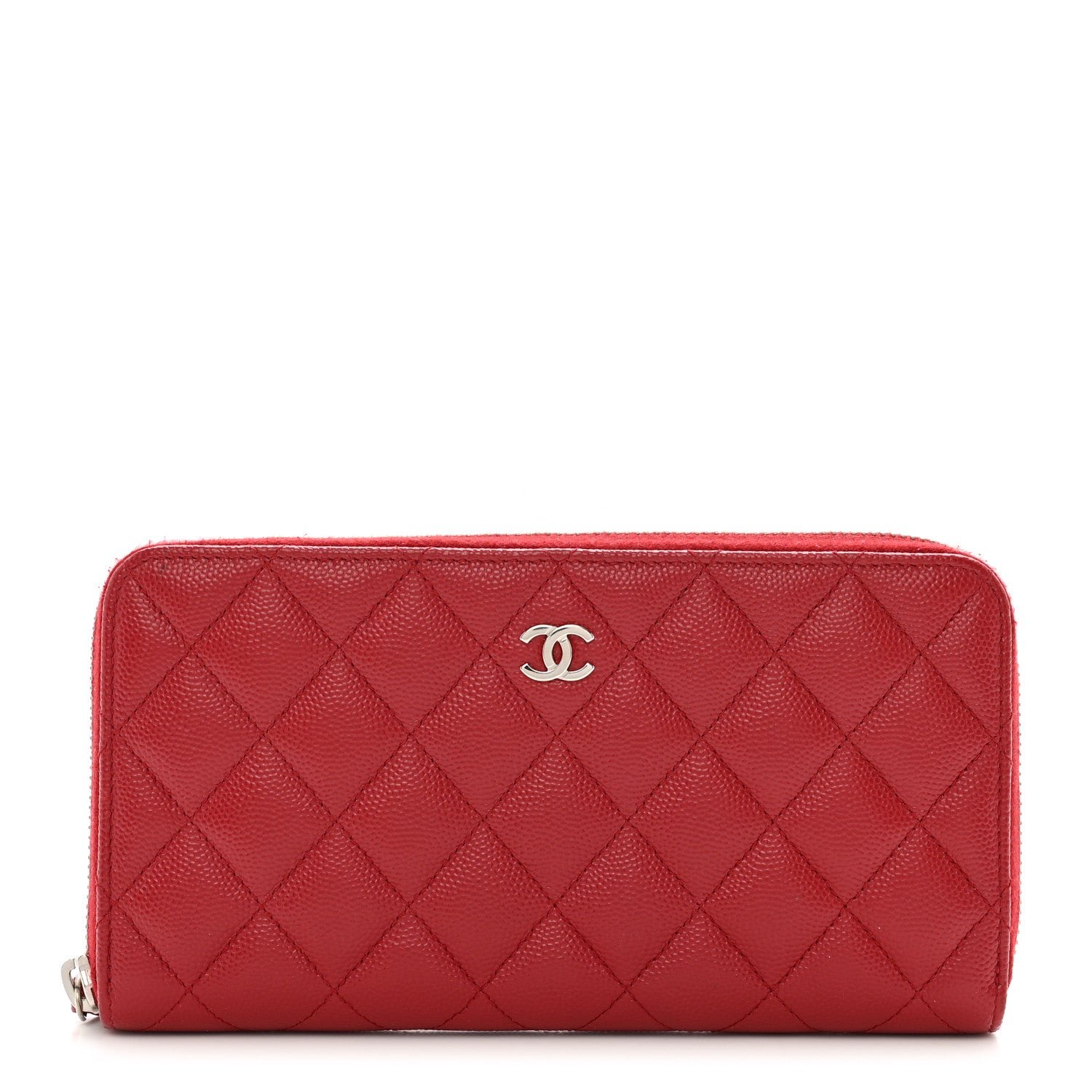 Chanel Caviar Quilted Large Gusset Zip Around Wallet Red