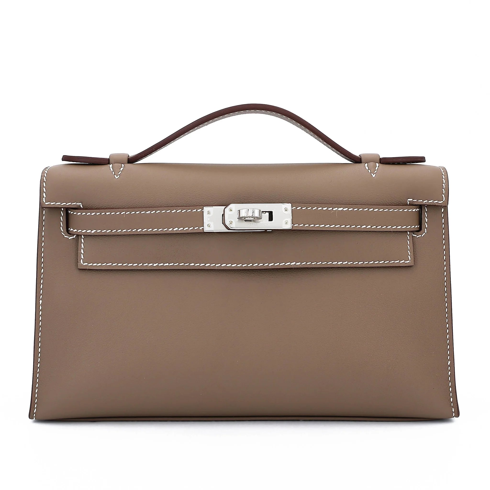 Brand New ( Rank N ) HERMÈS Kelly Pochette Etoupe (18) Swift Palladium hardware G (2026)