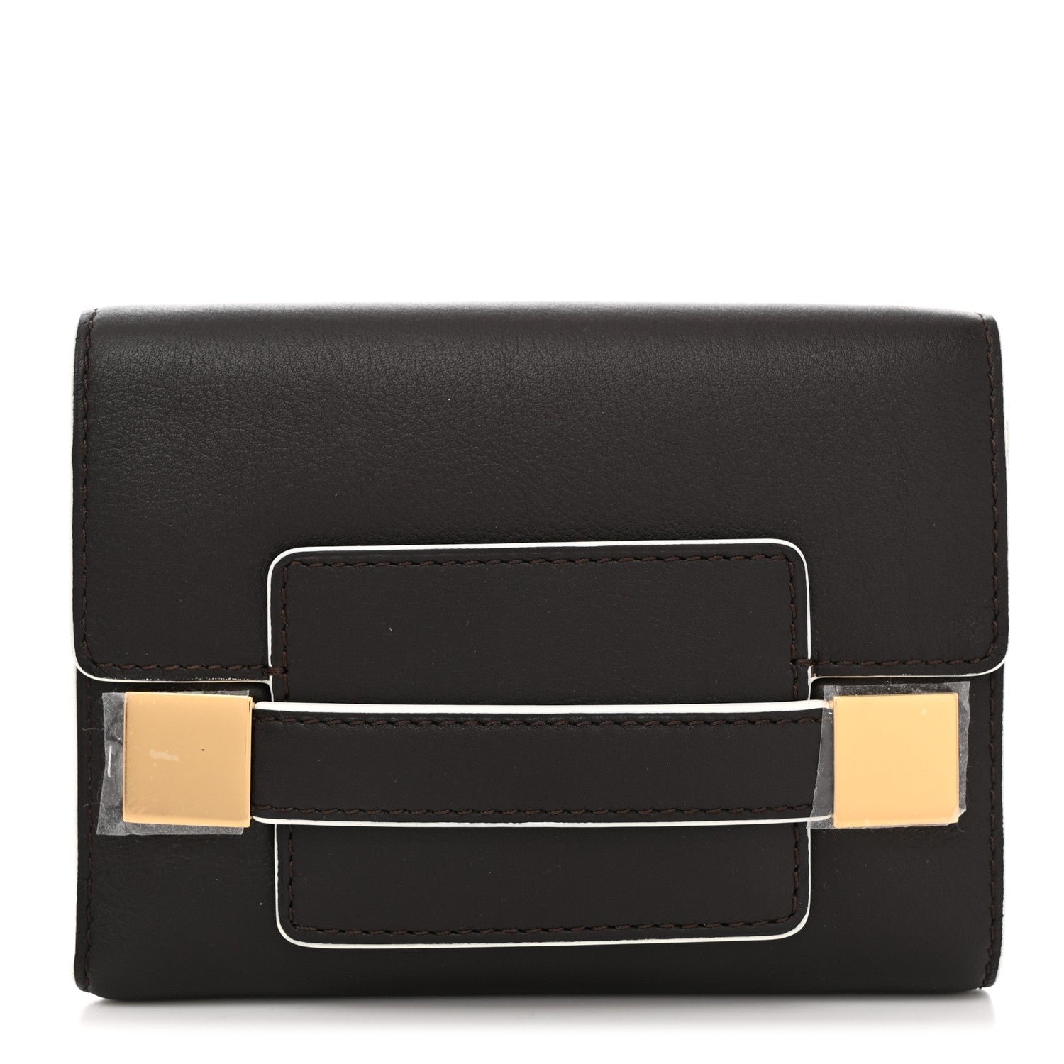 Delvaux Calfskin Madam Tri-Fold Wallet Dark Brown