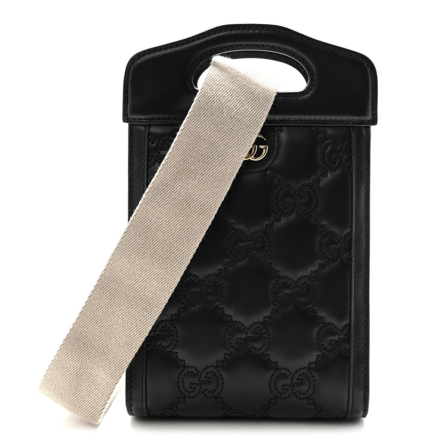 Gucci Calfskin GG Matelasse Mini Top Slip Handle Crossbody Bag Black Natural