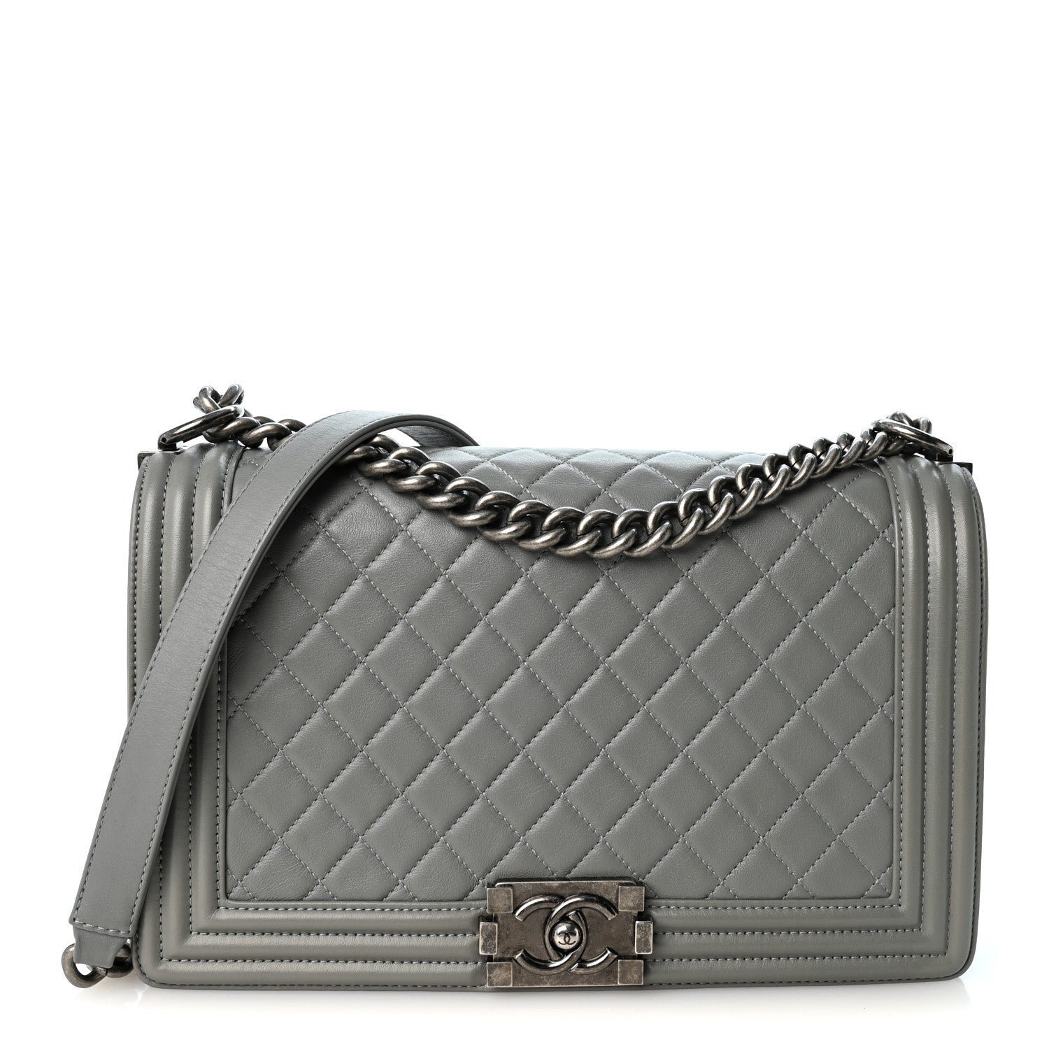 Chanel Lambskin Quilted New Medium Boy Flap Grey