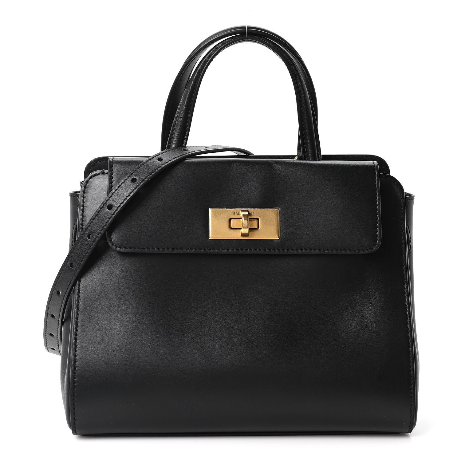 Balenciaga Shiny Box Calfskin Small Money Tote Black