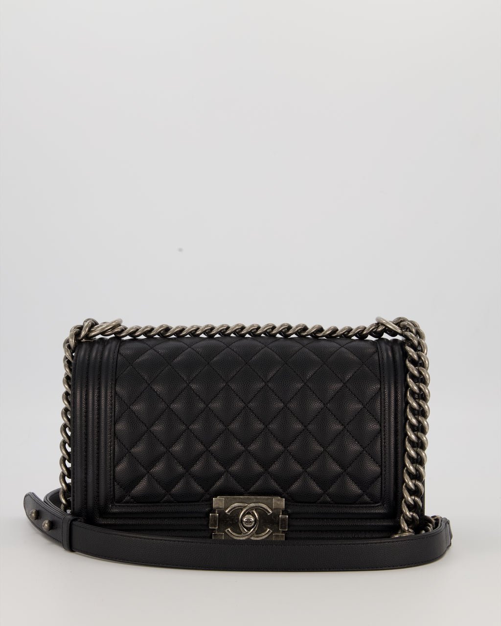 Chanel Chanel Medium Boy Bag in Black Caviar Leather with Ruthenium Hardware