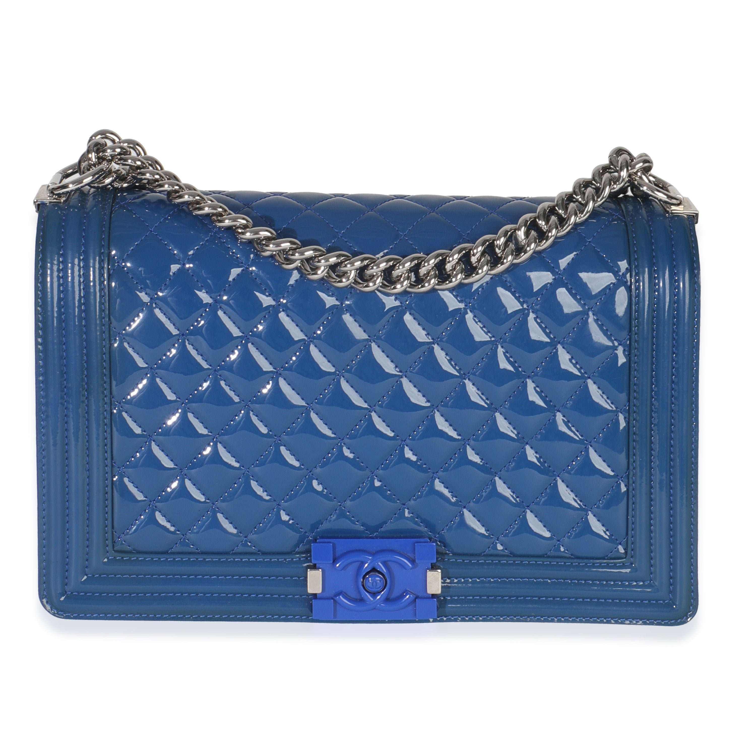 Chanel Blue Quilted Patent Plexiglass New Medium Boy Bag