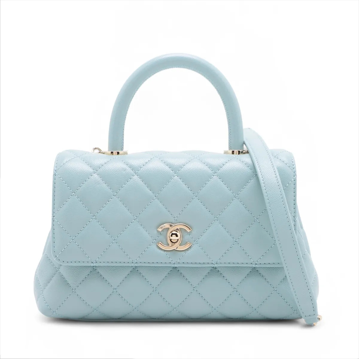 Chanel Coco handle 24 XS Caviar Skin 2 Way Handbag Blue Gold Metal Fittings rand
