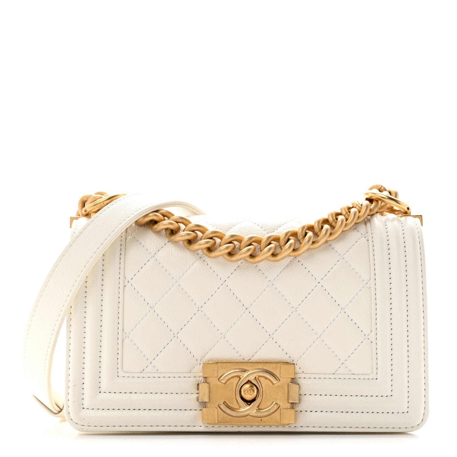 Chanel Caviar Quilted Small Boy Flap White