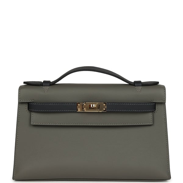 Hermes Pre-owned Hermes Special Order (HSS) Kelly Pochette Gris Meyer and Caban Swift Permabrass Hardware