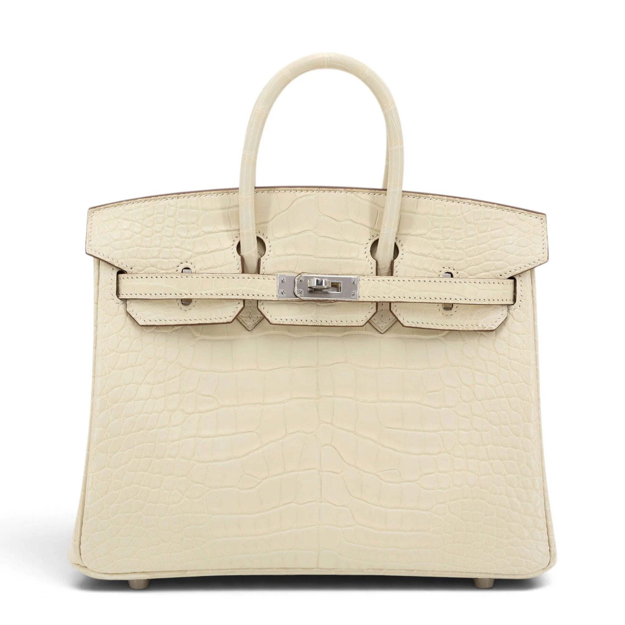 Unused ( Rank NS ) HERMÈS Birkin 25 Vanille (Y1) Matte Alligator Palladium hardware Z (2021)