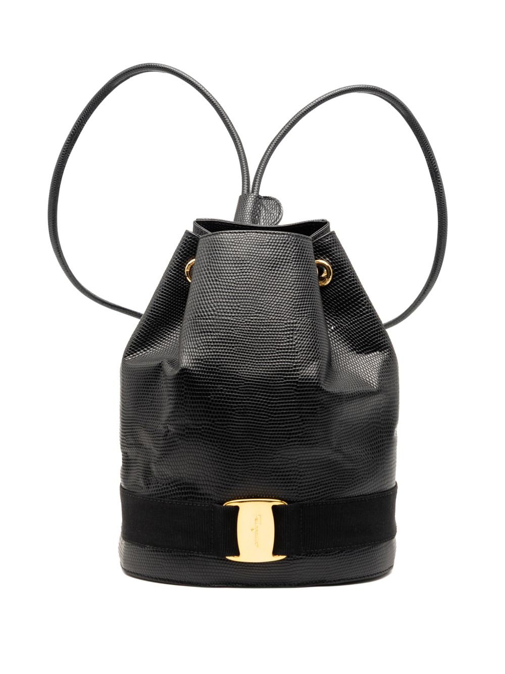 2000-2026 Lizard Embossed Leather Vara Bow Drawstring backpack