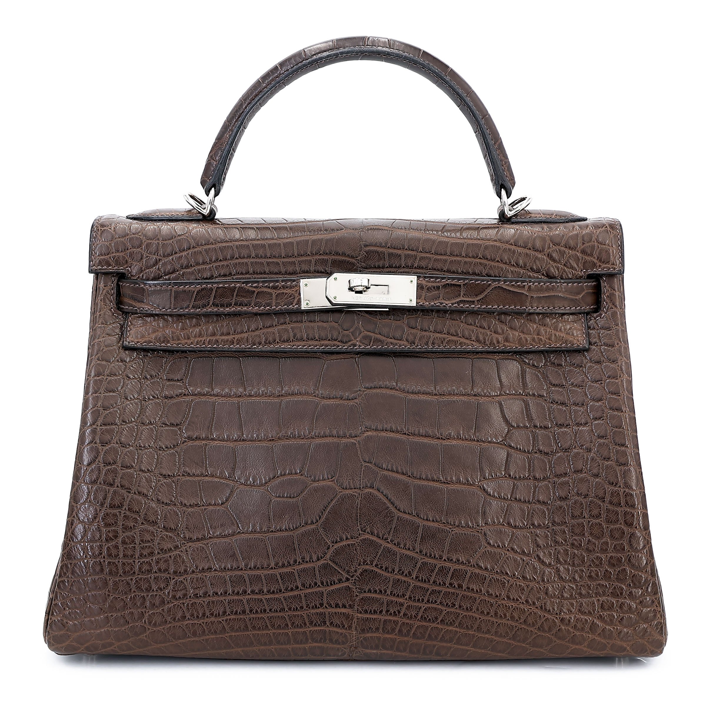 Hermes Excellent ( Rank SA ) HERMÈS Kelly 32 Ebene (46) Matte Alligator Palladium hardware Square M (2009)