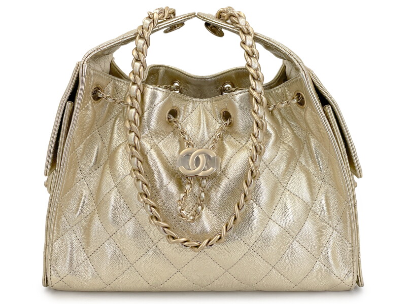 Metallic Gold Quilted Caviar Small 25 Gold Hardware, 2025