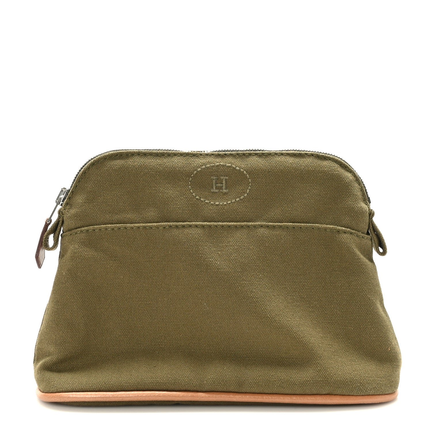Hermes Cotton Canvas Mini Bolide Travel Cosmetic Pouch Khaki