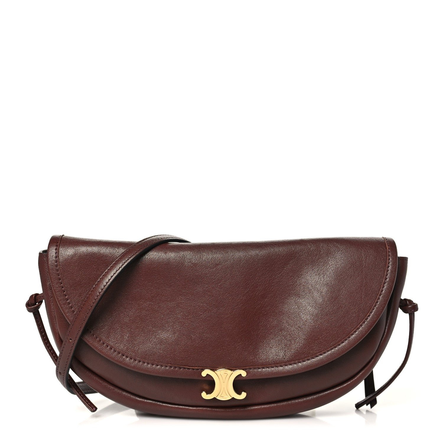 Celine Shiny Lambskin Soft Triomphe Little Half Moon Bag Brick