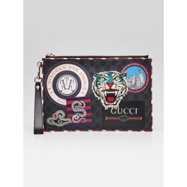 Gucci Black/Grey GG Supreme Canvas Night Courrier Zip Clutch Bag