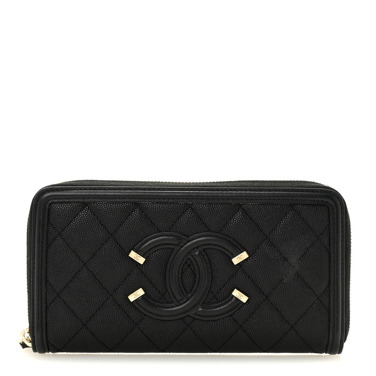 Chanel Caviar Quilted Filigree Zip Around Wallet Black