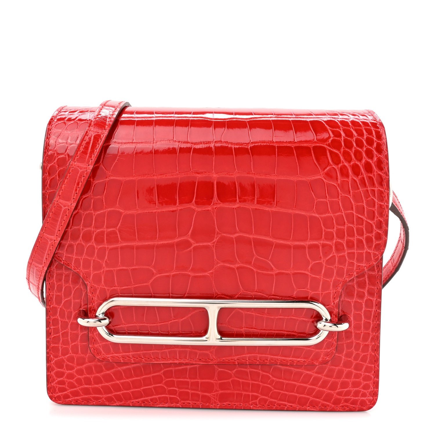 Hermes Shiny Alligator Mini Sac Roulis Bougainvillea