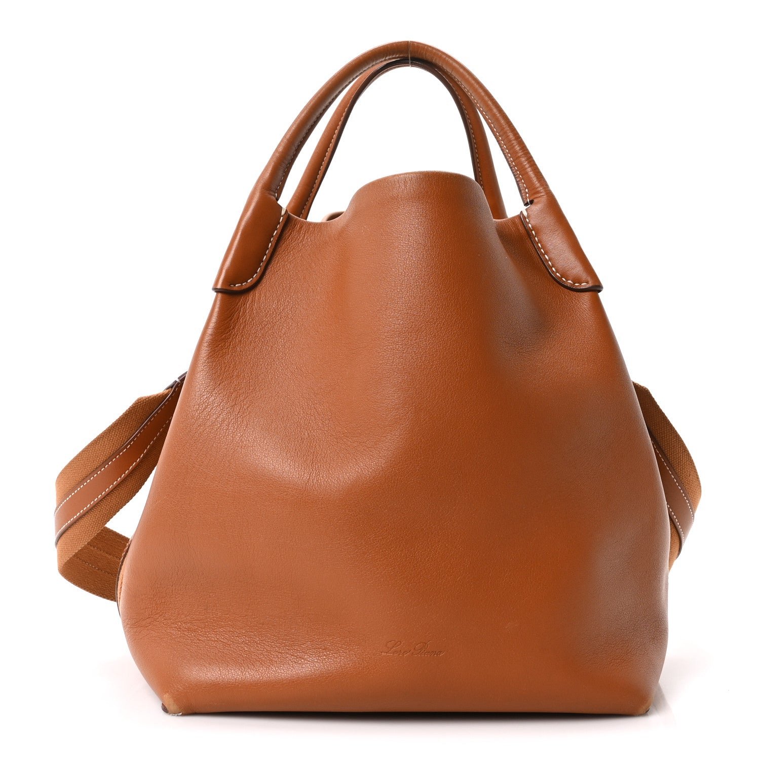 Loro Piana Grained Calfskin Large Bale Bag Cognac