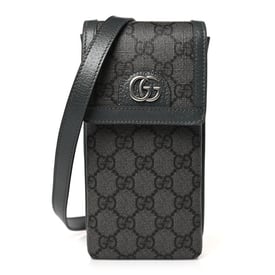 Gucci GG Supreme Monogram Textured Dollar Calfskin Phone Crossbody Bag Grey Black Graphite Grey