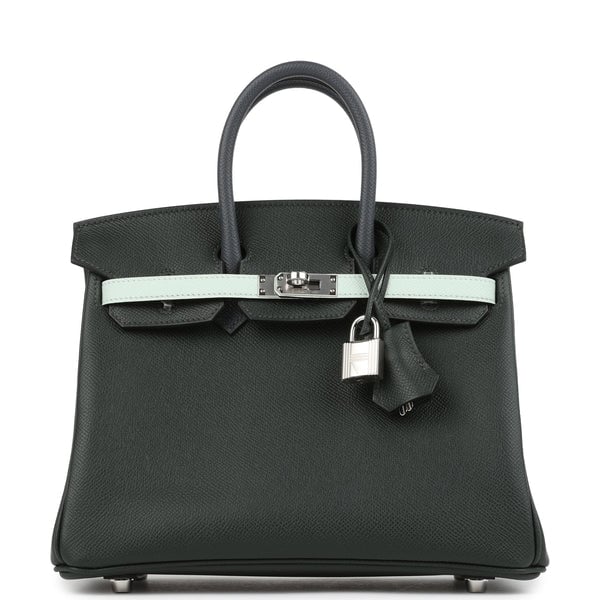 Hermes Hermes Birkin 25 Tricolor Vert Fonce, Ardoise and Vert Peppermint Epsom Palladium Hardware