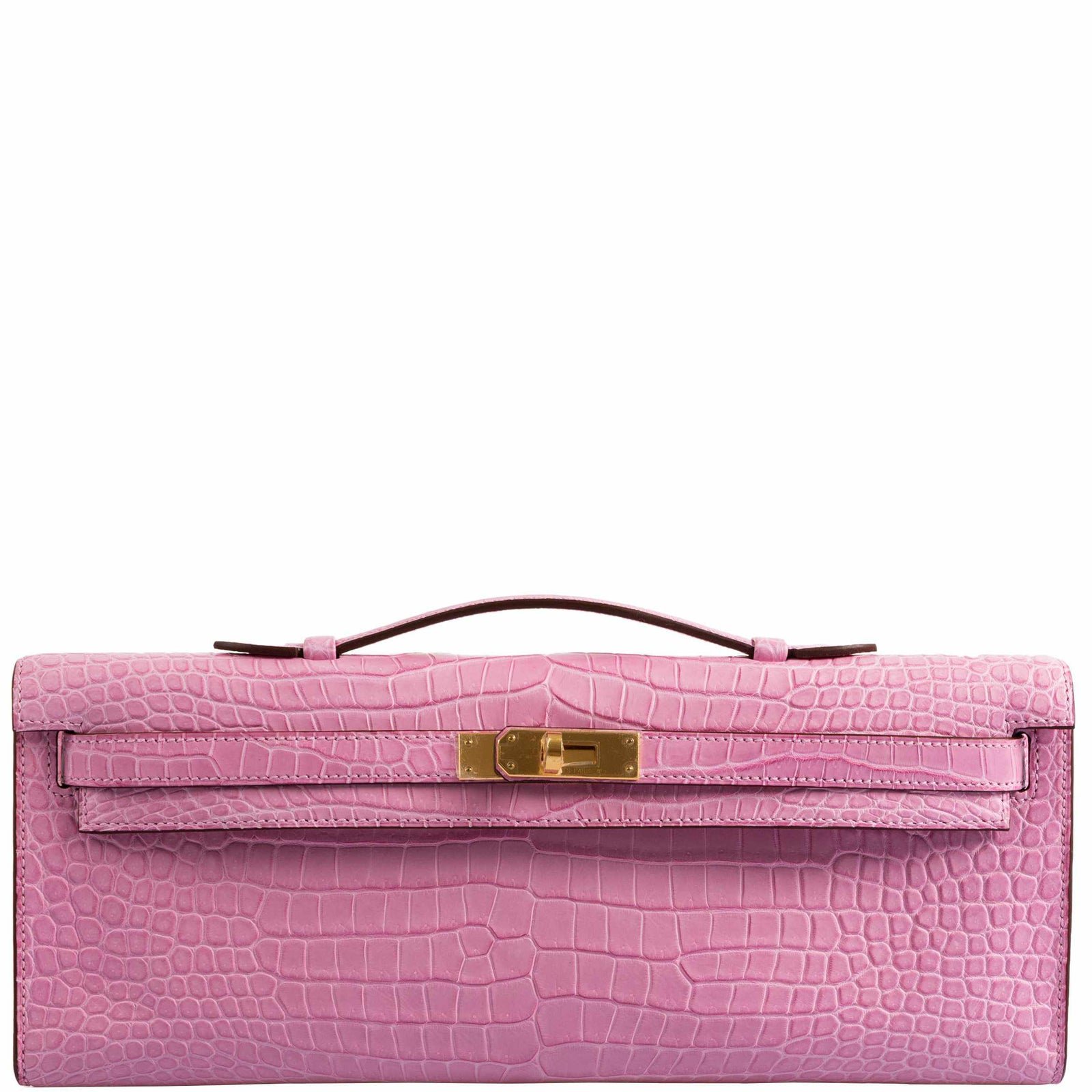 Hermes Hermès Kelly Cut 5P Bubblegum Pink Matte Porosus Crocodile Gold Hardware