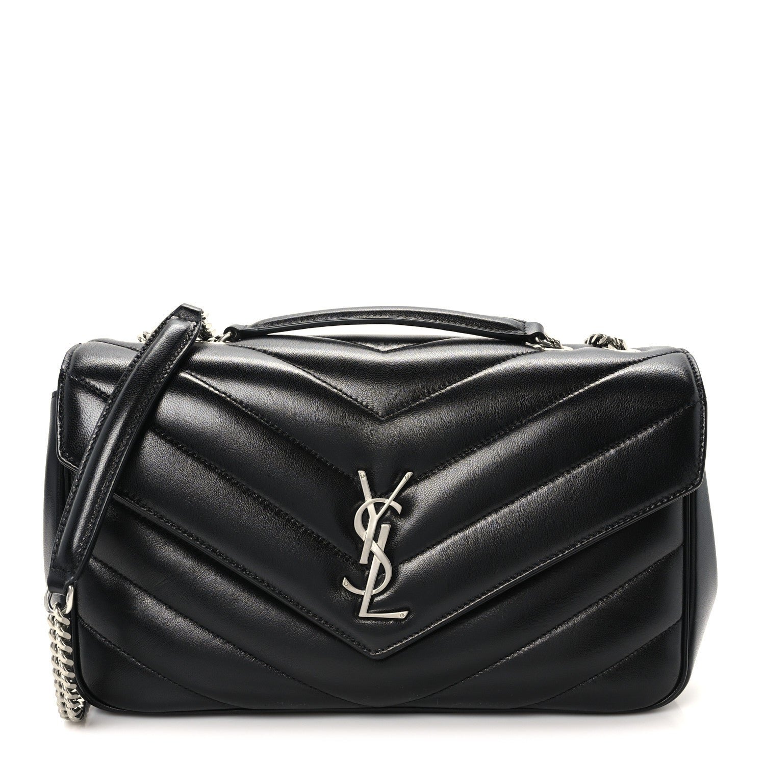 Saint Laurent Lambskin Chevron Quilted Medium Loulou Black