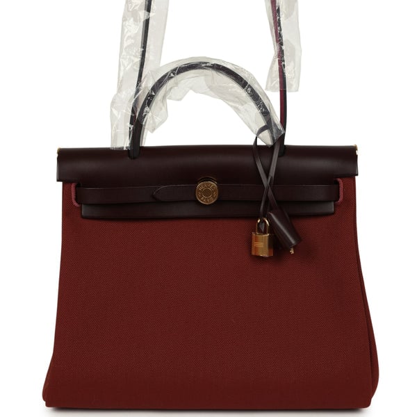 Hermes Herbag Zip 31 PM Rouge H Militaire Canvas, Rouge Sellier Vache Hunter Gold Hardware