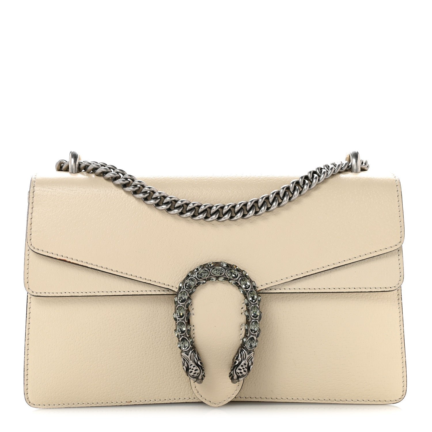 Gucci Textured Calfskin Crystal Small Dionysus Shoulder Bag Mystic White