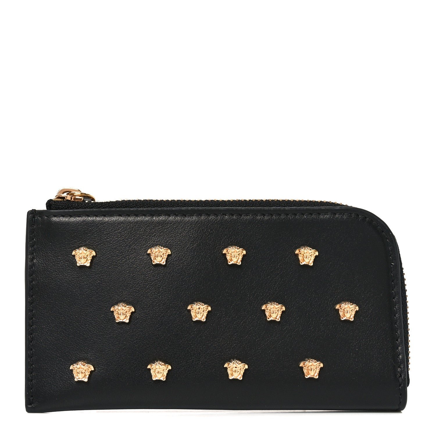 Versace Nappa La Medusa Studded Zip Pouch Card Holder Black