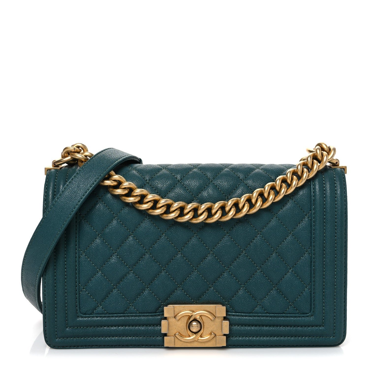 Chanel Caviar Quilted Medium Boy Flap Dark Green