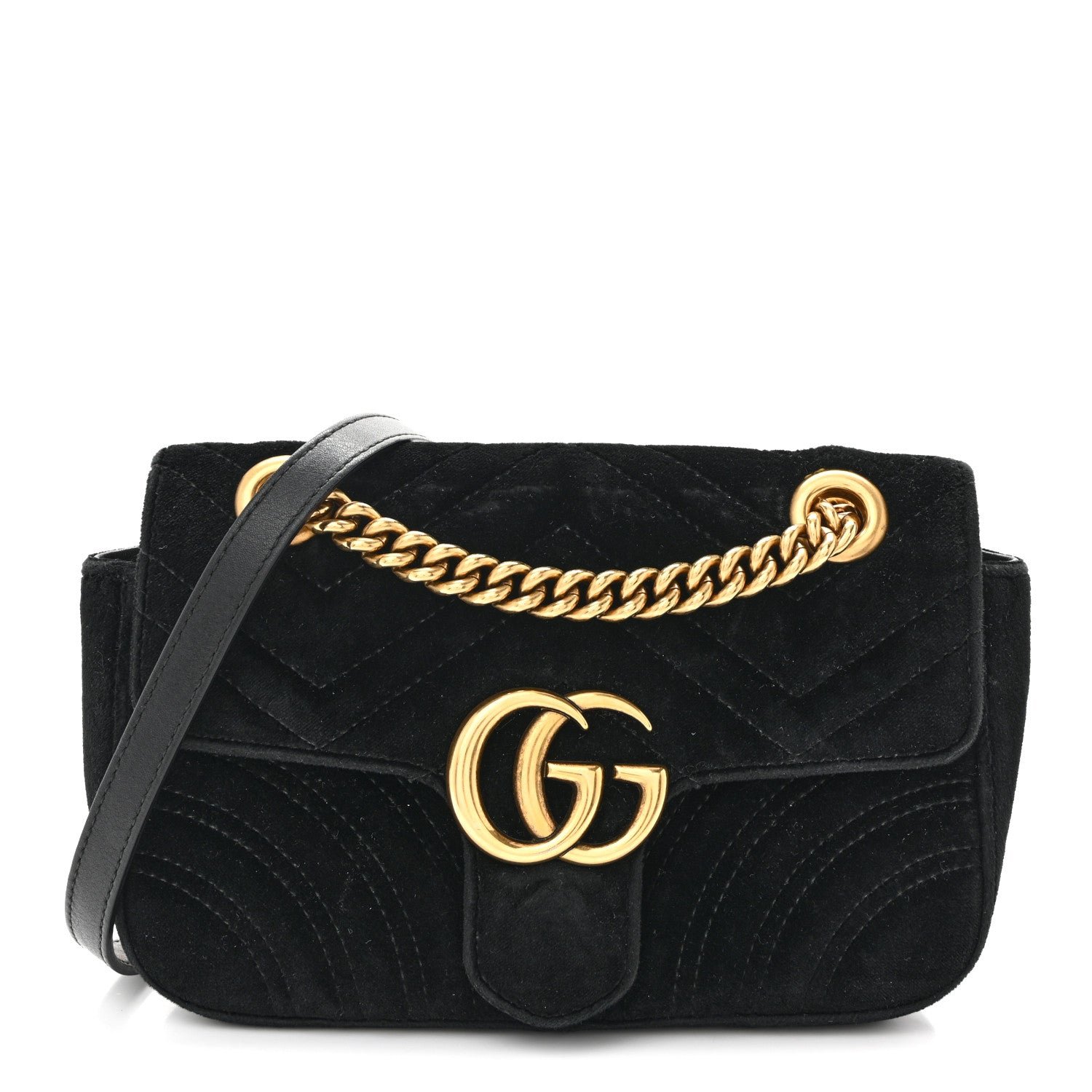 Gucci Velvet Matelasse Mini GG Marmont Shoulder Bag Black