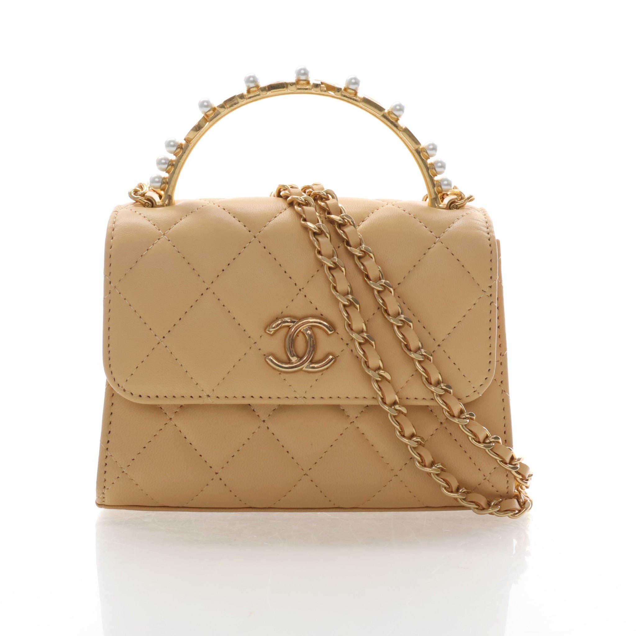 Chanel Lambskin Flap Bag Pearl Top Handle