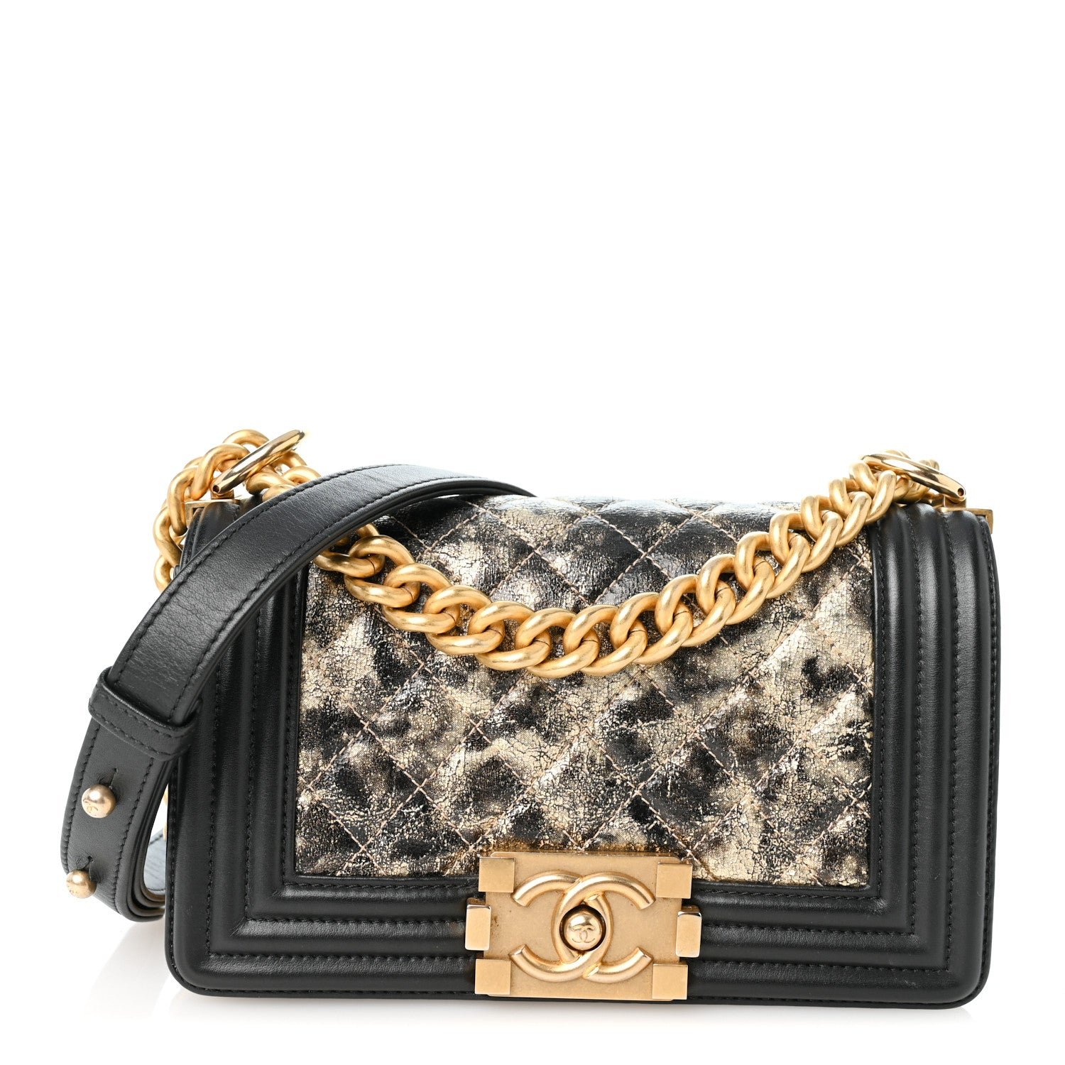 Chanel Metallic Crumpled Goatskin Small Boy Flap Black Gold