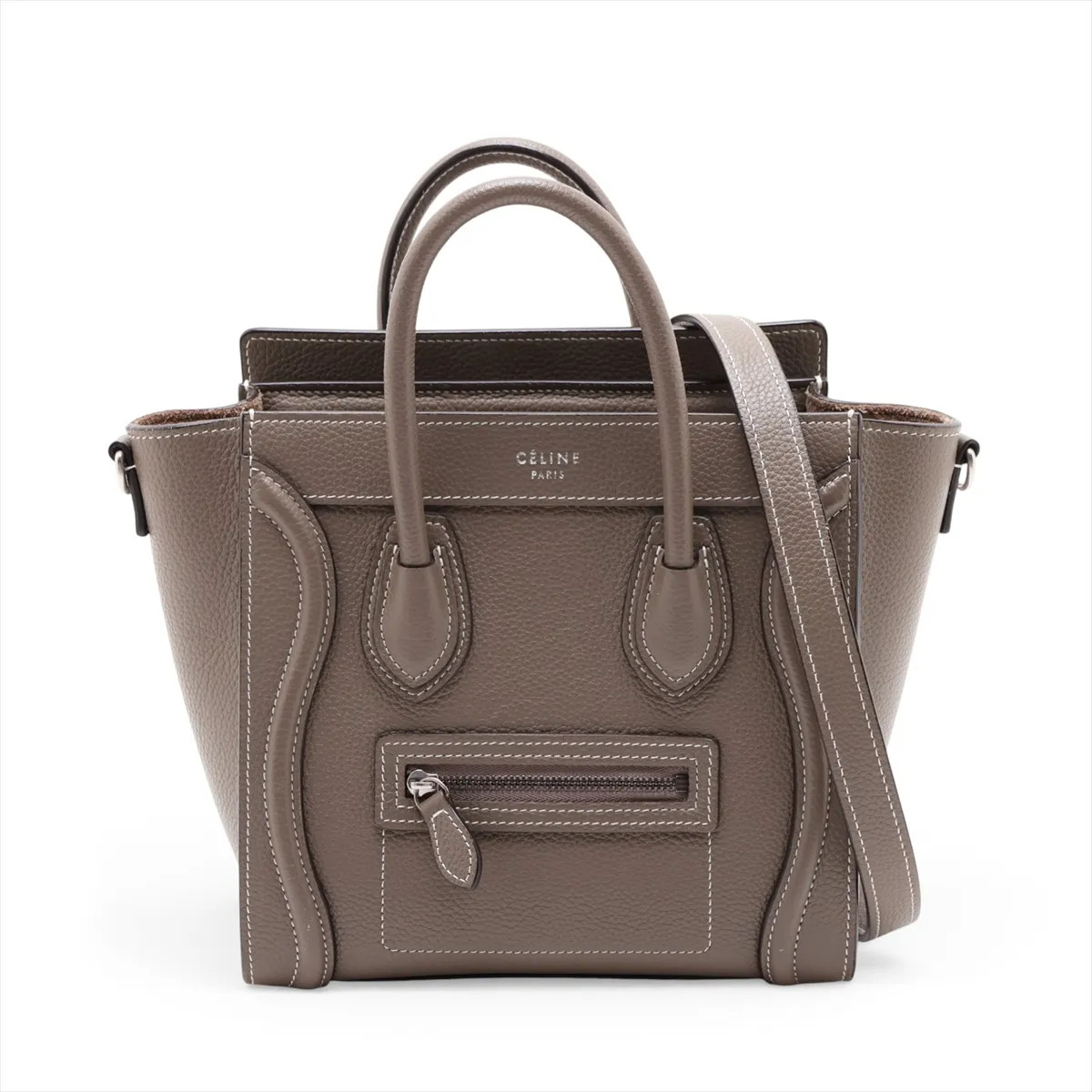 Celine Luggage Nano shopper Leather 2 Way Handbag Greige