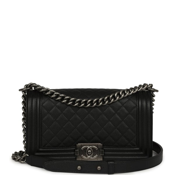 Pre-owned Chanel Medium Boy Bag Black Caviar Aged Ruthenium Hardware