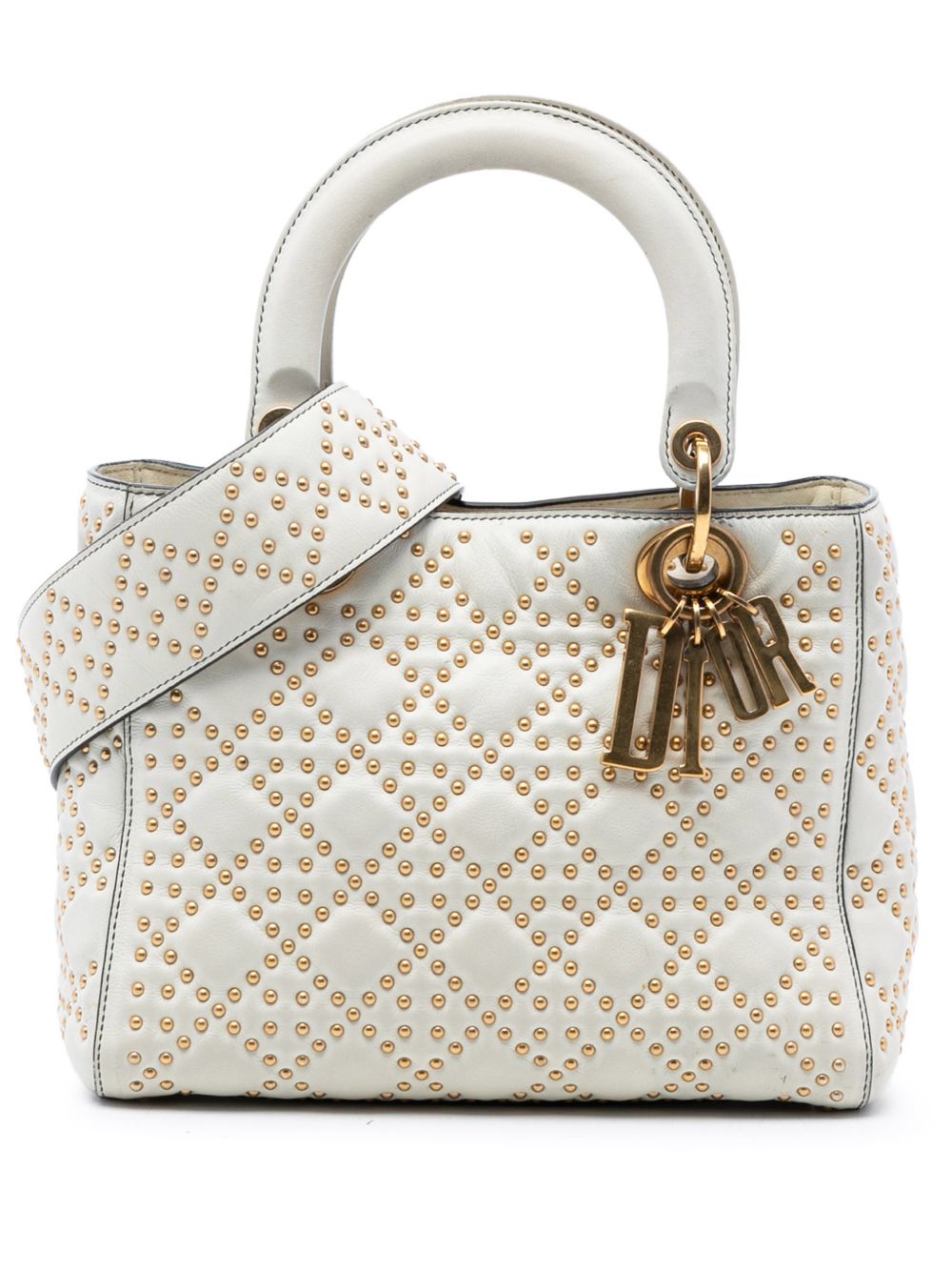 2018 Medium Lambskin Cannage Studded Supple Lady Dior satchel