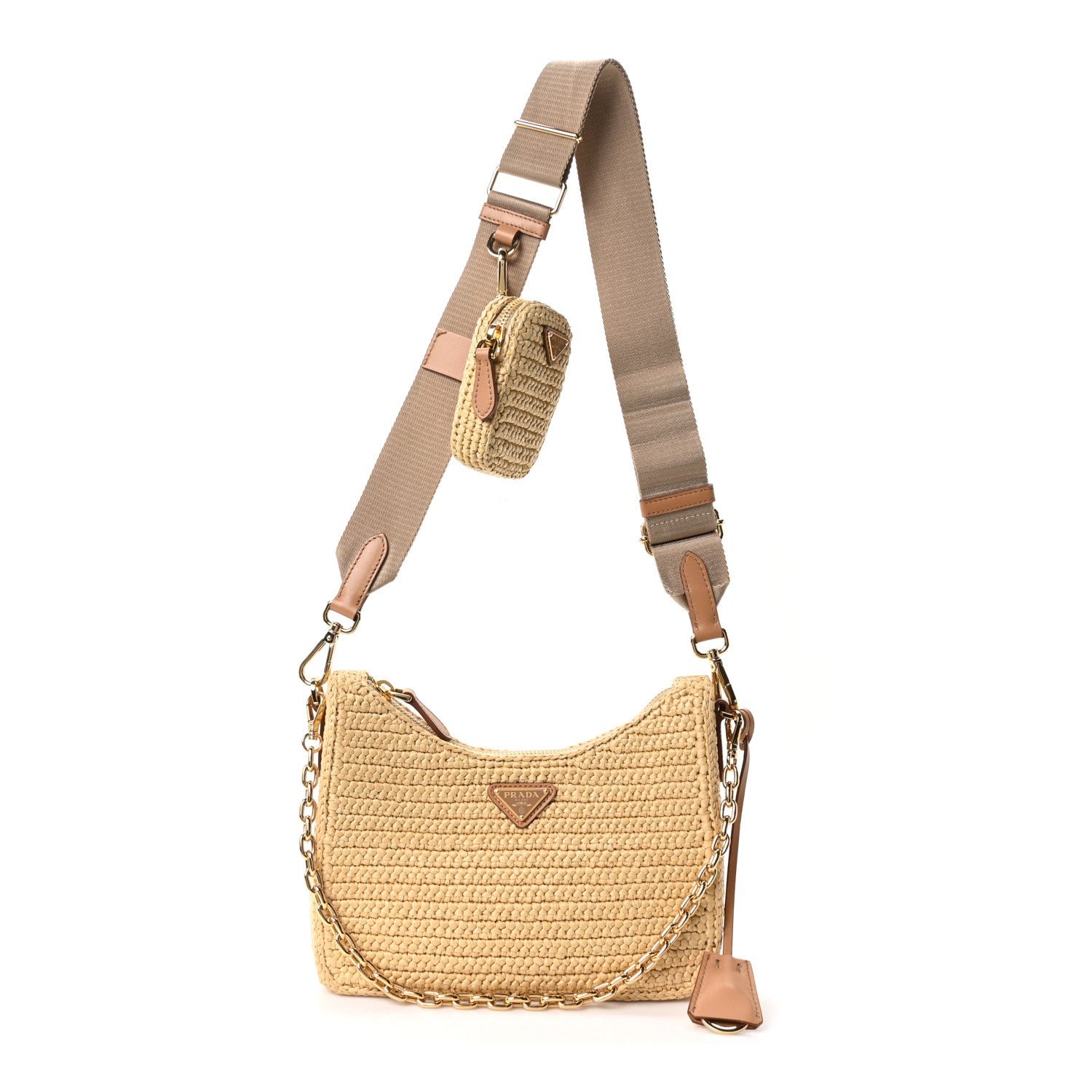 Prada Yarn Raffia Effect Crochet Re-Edition 2005 Shoulder Bag Naturale