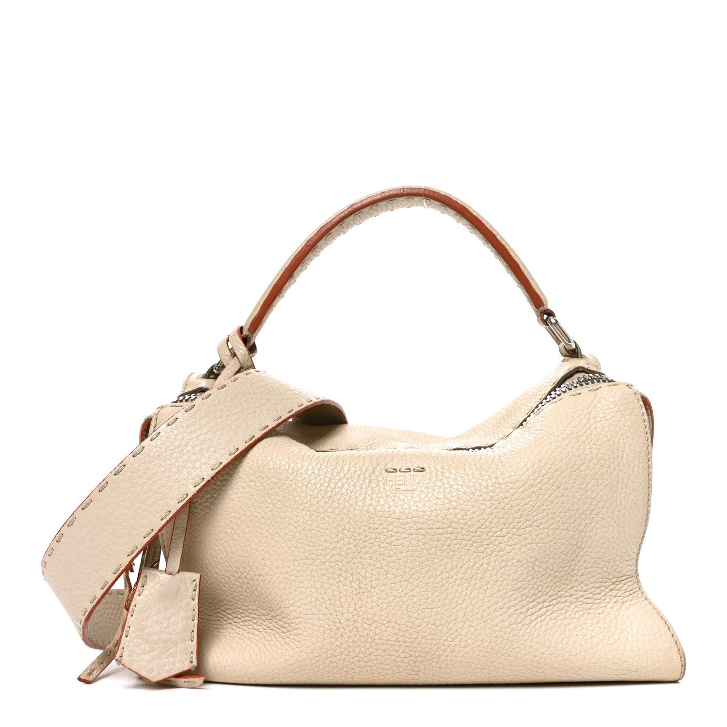 Fendi Cuoio Romano Selleria Lei Boston Tote Latte